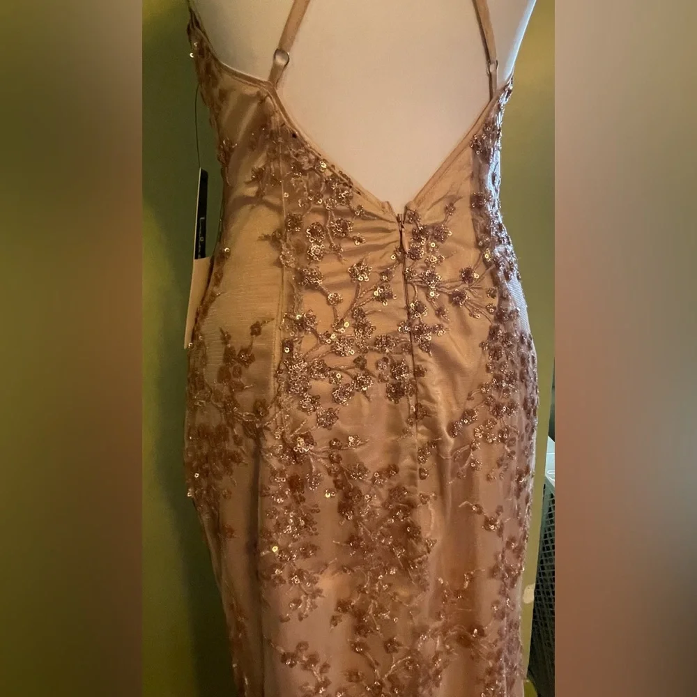 *PROM* Lulu's Blush Pink Embellished Satin Maxi Dress with Front Slit - Picture 4 of 9